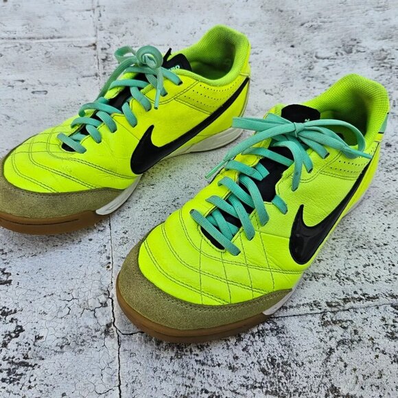 Nike Other - Nike Men Shoes Tiepmo Neon Green Sneaker Lace Up Leather Soccer Shoes Size 7.5